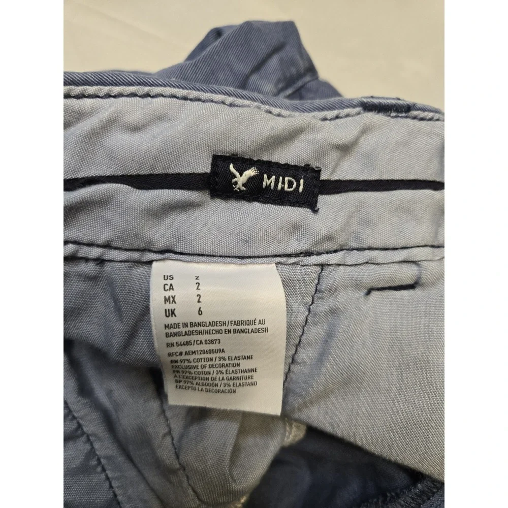 American Eagle Stretch Midi Chino Shorts Women's Size 2 Blue‎ Cotton 5